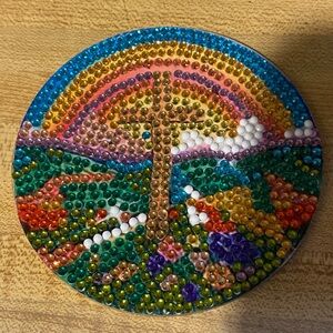 2 handmade diamond art cross coasters